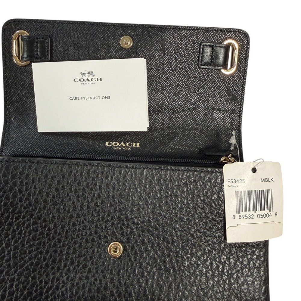 Coach Black Pebble Bubble Leather Double Turnlock Wallet Clutch Black Gold 53425 - Picture 8 of 8